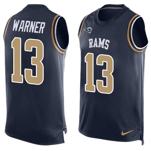 Nike Rams #13 Kurt Warner Navy Blue Team Color Men's Stitched NFL Limited Tank Top Jersey - Click Image to Close